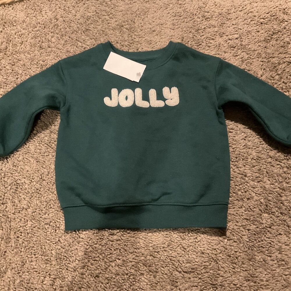 Cat & Jack 4T Toddler Christmas Long Sleeve GreenCrew Neck Sweatshirt NWT